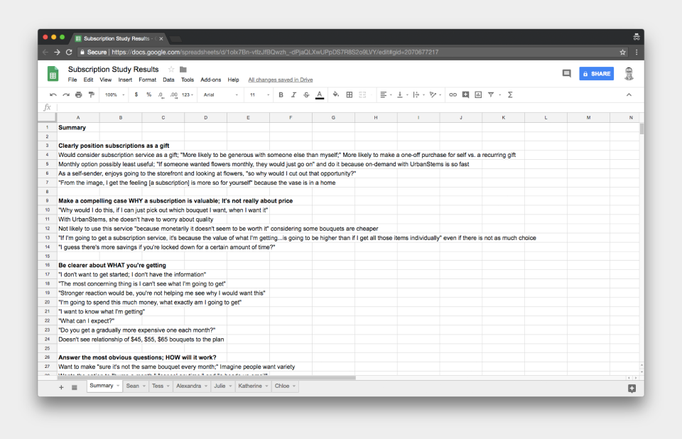 Subscriptions user study